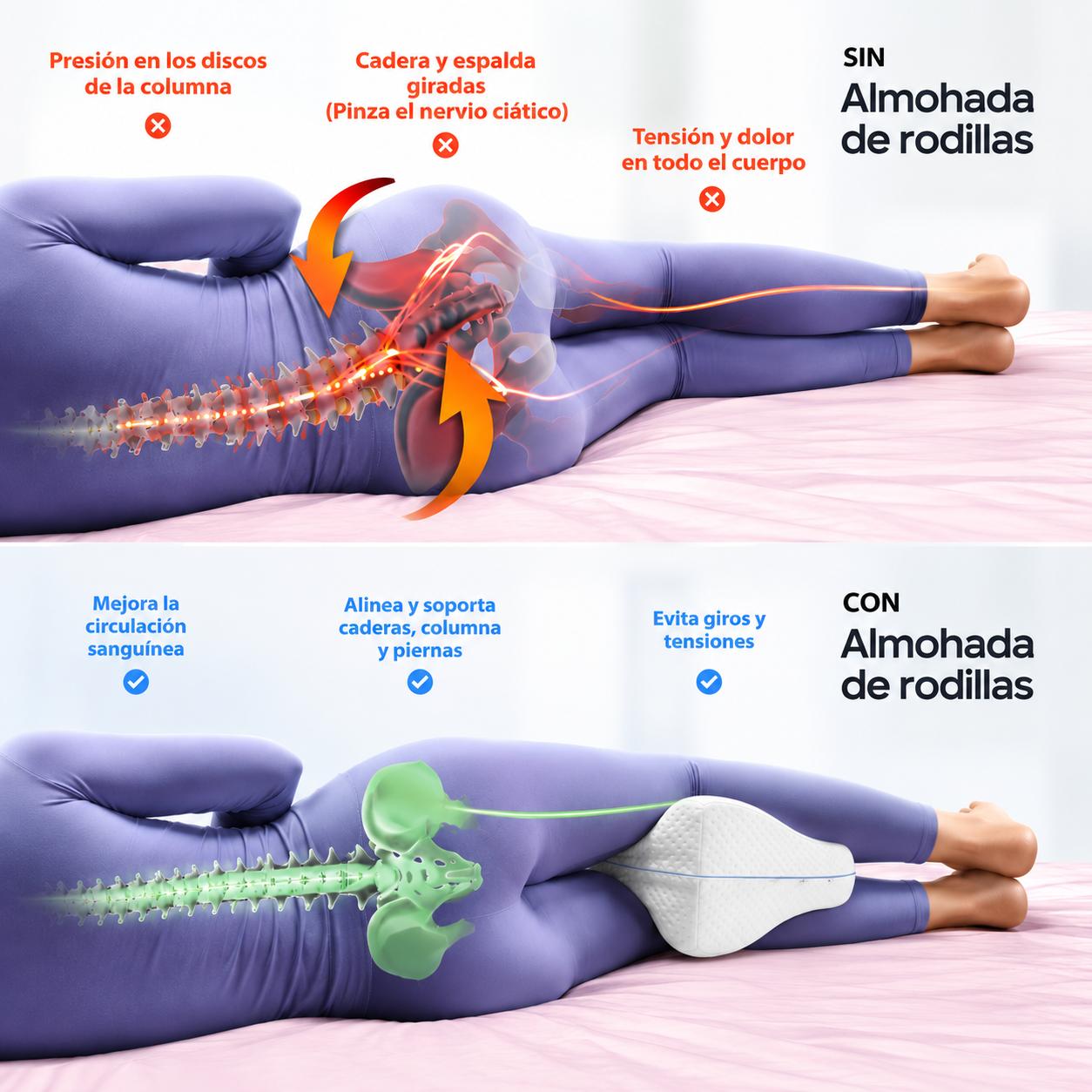 Almohada ortop&eacute;dica para rodillas